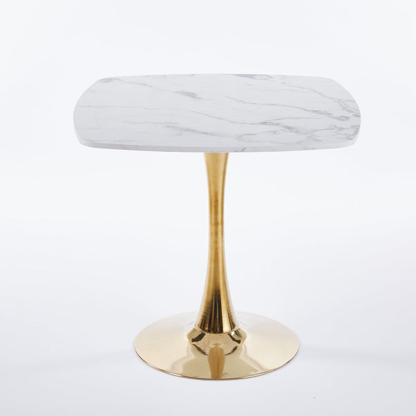 English Elm 31.5"SquareTulip Modern Mid-Century Bistro Table for 2-4 | White MDF Top & Gold Pedestal, Compact Chic W3766P370529
