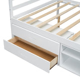 English Elm Full Size Wood Platform Bed With Removable Storage Shelves, Built-In Two Storage Drawers For Added Convenience, White