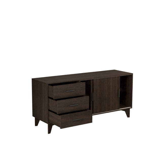 English Elm Parker Dark Brown TV Stand with Sliding Doors & Drawers, Scratch‑Resistant Melamine, Eco E0 Board B040S00042