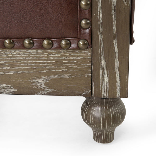 English Elm Christopher Knight Home® - Mirod Comfy 3-Seat Sofa with Birch Legs, Retro PU Upholstery, Foam & Pocket Spring Comfort Dark Brown N760S0000032D