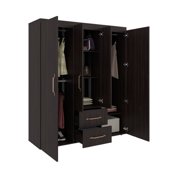 English Elm Armoire Elma Petunia Six Leg Wardrobe with Rods Shelves and Drawer Storage Brown B092S00303