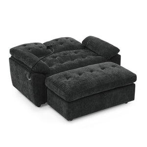 English Elm Leisure Chenille Two Seat Reclining Sofa with Usb Port Storage Ottoman Padded Armrests Black W487S00521