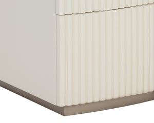 Sunpan VENETTA Nightstand - Cream Base with Reeded Drawers & Light Oak Top for Timeless Bedroom Elegance 110664