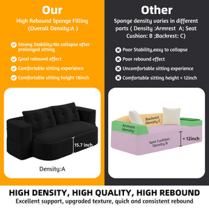 English Elm 78.7" Plush Corduroy Convertible Sleeper Sofa with Tufted Back and Foldable Floor Bed Black W3219P410146