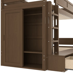 English Elm Twin Triple Bunk Bed Metal L-shaped Frame Sleeps Three Kids White Finish Brown W1580S00644