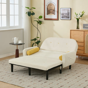 English Elm Ivory Corduroy Loveseat Daybed Recliner with USB Armrest, Metal Frame, Foam Cushions & Pillows W570P333061