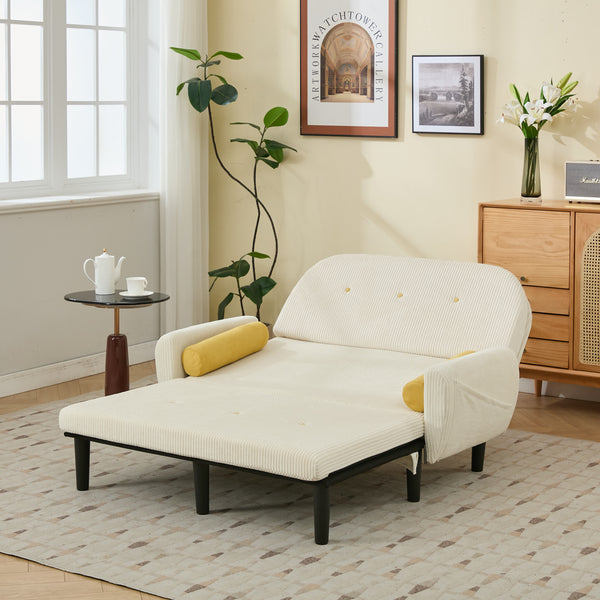 English Elm Ivory Corduroy Loveseat Daybed Recliner with USB Armrest, Metal Frame, Foam Cushions & Pillows W570P333061