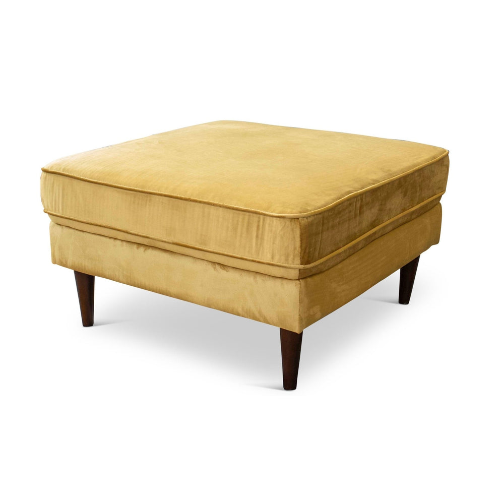 English Elm Ashcroft Furniture - Amber Square Upholstered Ottoman in Yellow Velvet — Mid-Century Solid Wood Frame, Tapered Legs, Plush Comfort B183P231890