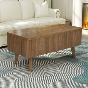 English Elm 3 in 1 Oval Lift Top Coffee Table Fluted Wood Storage Converts for Living Room W2641P422965