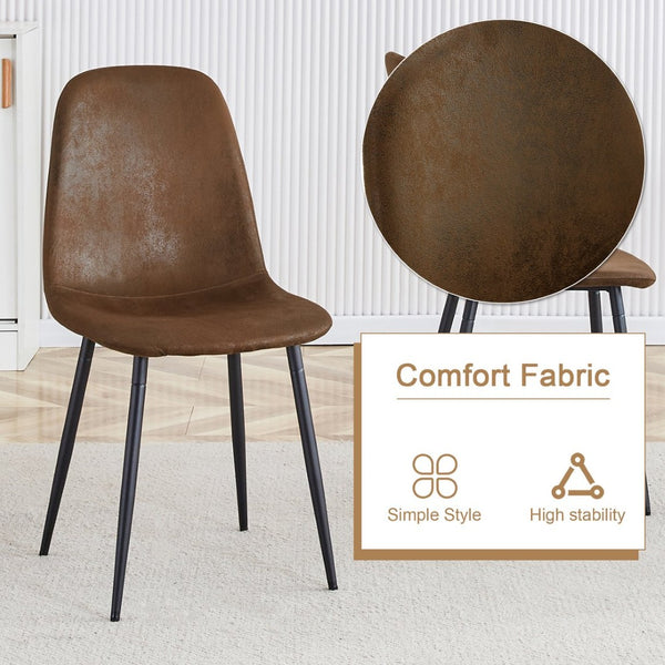 English Elm Table Set Modern Round 42 Inch Wood Grain Glass Inset with 4 Fabric Chairs for Dining W1151S04477