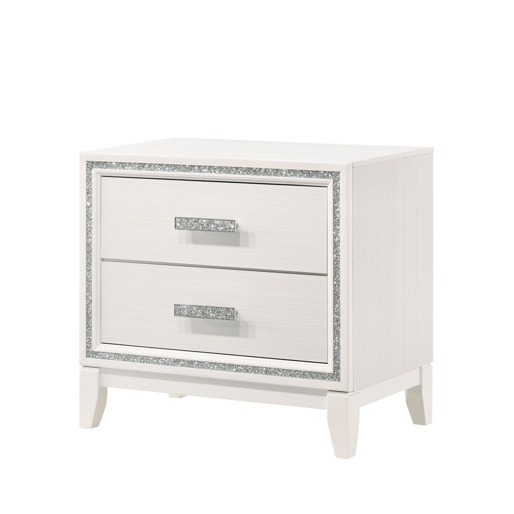 English Elm Contemporary Nightstand with Textured Finish and 2 Drawers — Modern Wooden Bedroom Storage, Easy Assembly White 20 L x 31 W x 26 H B2741P323098