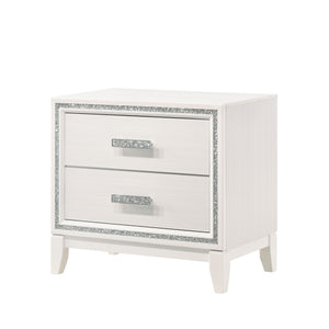 English Elm Contemporary Nightstand with Textured Finish and 2 Drawers — Modern Wooden Bedroom Storage, Easy Assembly White 20 L x 31 W x 26 H B2741P323098