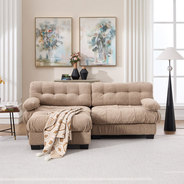 English Elm Modular Cloud Sectional with Ottoman Deep Seat Flannelette Sofa for Living Room Light Brown W2120S00022