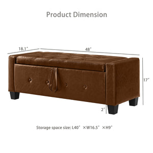 English Elm 48" Storage Ottoman Bench with Tufted Faux Leather Upholstery, Solid Wood Frame & 300lb Capacity Brown W1097P338778