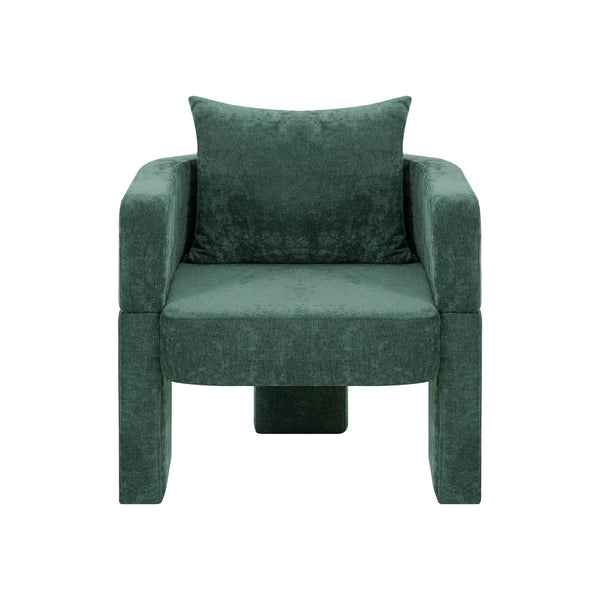 English Elm Modern Chenille 3-Leg Dining Chair with Ergonomic Arms and Removable Pillow, Supportive Comfy Accent Seating for Small Spaces Dark Green 31.5 L x 27.76 W x 15.16 H W1716P280600