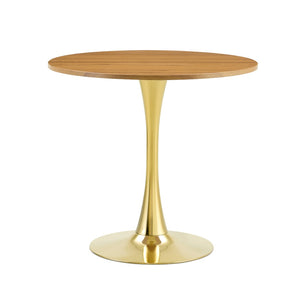 English Elm Round Faux Marble Tulip Pedestal Dining Table Mid Century Modern for Small Bistro Spaces Gold,Wood W2920P401552