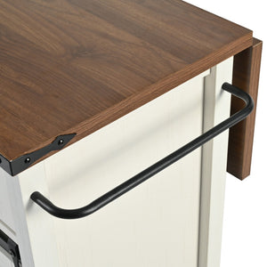 English Elm K&k Farmhouse Rolling Kitchen Island with Drop Leaf Power Outlets and Storage Cabinet White N707S170347W