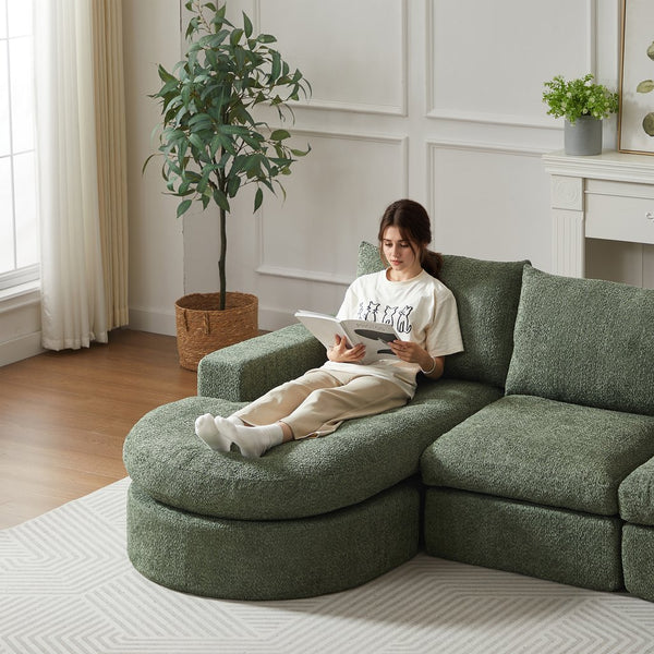 English Elm 99-Inch Chenille Cloud Curved Sectional Sofa - L-Shaped, No Assembly, Deep Seats & Neck Pillows Included W834S00479