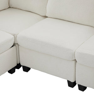 English Elm UNITED Modular 6-Seat Sectional Sofa with Removable Ottoman, Storage Compartments, Convertible Comfort Beige W1568S00242