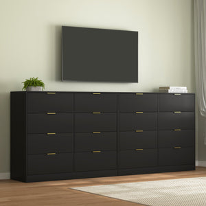 English Elm 8 Dresser with 8 Drawers Tall Chest for Bedroom — Spacious, Sturdy Particleboard Storage, Anti-Tip Design and Smooth Glides Black W409P307592
