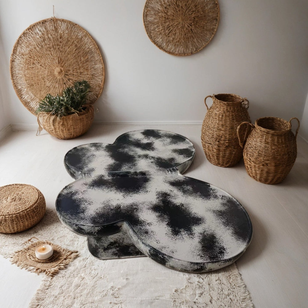 English Elm Butterfly sculptural coffee table in black & beige fiberglass, butterfly silhouette, matte limestone look, modern décor W2085S00074