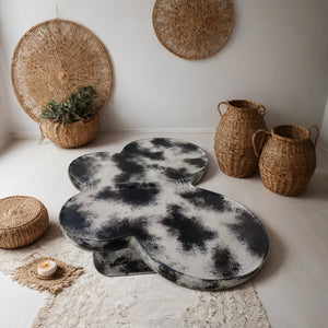 English Elm Butterfly sculptural coffee table in black & beige fiberglass, butterfly silhouette, matte limestone look, modern décor W2085S00074
