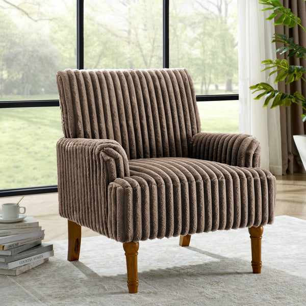 English Elm Modern Wide Wale Corduroy Accent Chair Solid Wood Legs Upholstered Living Room Seat Dark Coffee W5568P445691