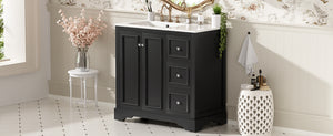 English Elm 36'' Transitional Bathroom Vanity with Ceramic Sink, Solid Wood Frame, Adjustable U-Shelf & Soft-Close Doors Black N729P292966B