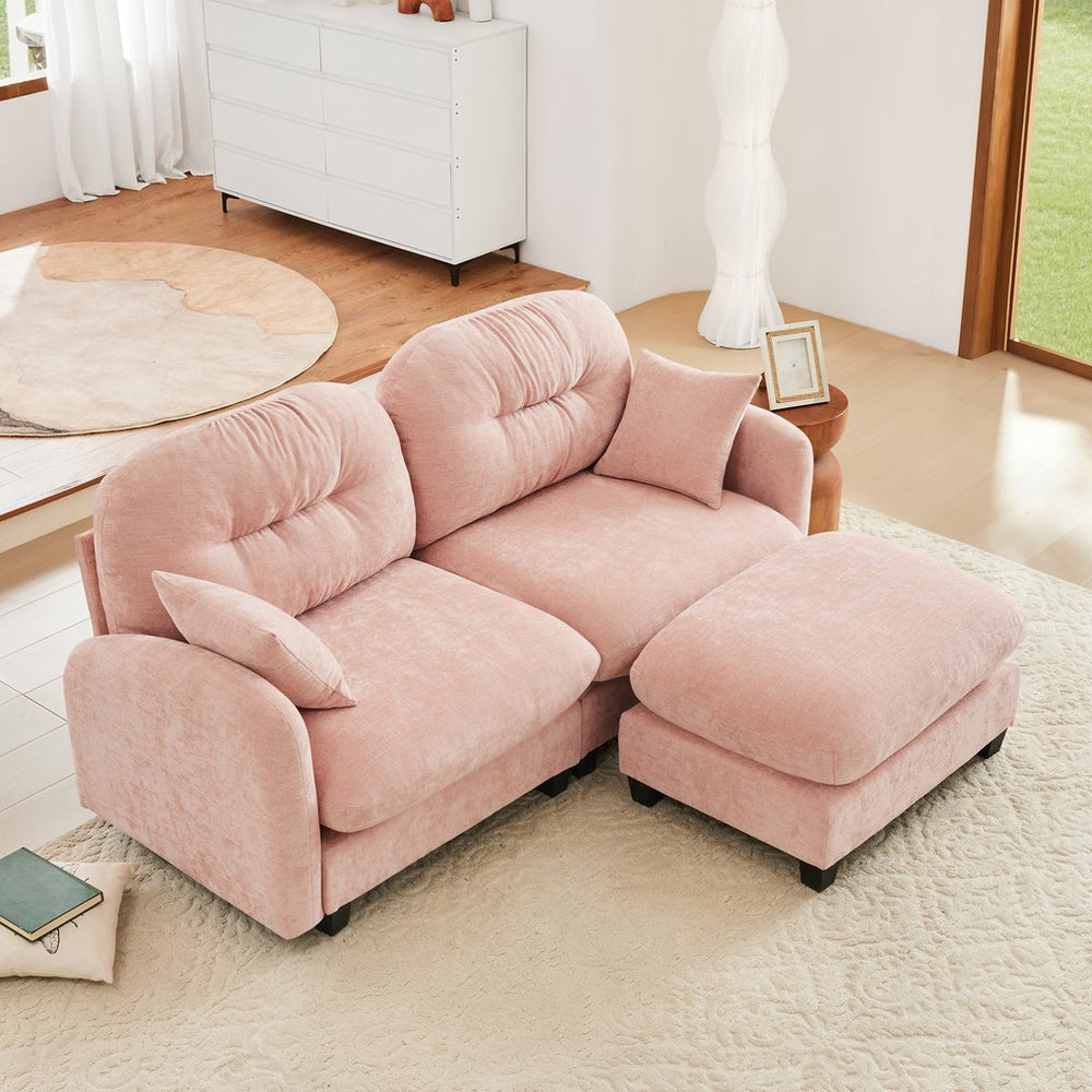 English Elm Cloud L-Shaped Sectional Couch With Ottoman, Soft Chenille Fabric, Tufted Backrest, Pink Comfort Sofa W714S01385