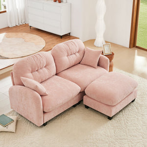 English Elm Cloud L-Shaped Sectional Couch With Ottoman, Soft Chenille Fabric, Tufted Backrest, Pink Comfort Sofa W714S01385
