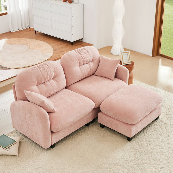 English Elm Cloud L-Shaped Sectional Couch With Ottoman, Soft Chenille Fabric, Tufted Backrest, Pink Comfort Sofa W714S01385
