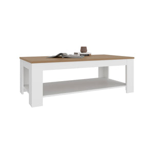 English Elm Bazine Two-tone Coffee Table with Open Shelf for Modern Scandinavian Living Rooms B092P439921