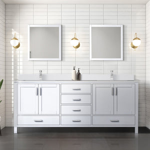 English Elm White Double Bath Vanity 80 in. W x 22 in. D with White Quartz Top, Chrome Faucets, 30" Mirrors, Durable Finish B2731S01055