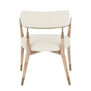 English Elm Savannah Whitewashed Wood Dining Chairs Set of 2 — Cream Upholstered Seats with Copper Accents, Contemporary Glam Finish B202P223650