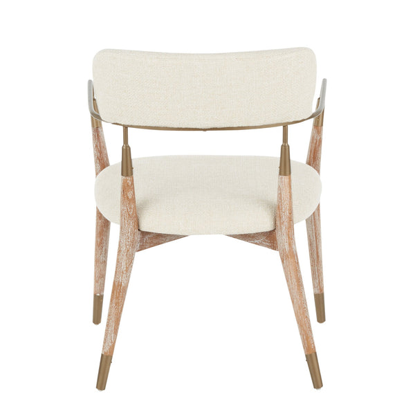 English Elm Savannah Whitewashed Wood Dining Chairs Set of 2 — Cream Upholstered Seats with Copper Accents, Contemporary Glam Finish B202P223650