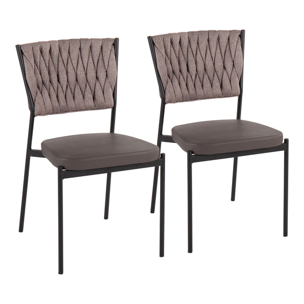 English Elm Braided Tania Contemporary Dining Chair with Braided Upholstery, Padded Seat & Black Metal Legs (Set of 2) Grey B202P223439