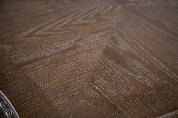 English Elm Vintage Luxury Dining Room Furniture Set - Weathered Oak 7-Piece Table & Beige Tufted Chairs B2741S00752-GIGA