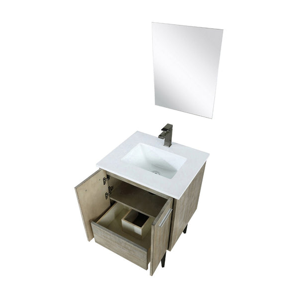 English Elm Rustic Acacia Bath Vanity Set With Cultured Marble Top, Gun Metal Faucet & 18 In. Matching Mirror B2731S02085-GIGA