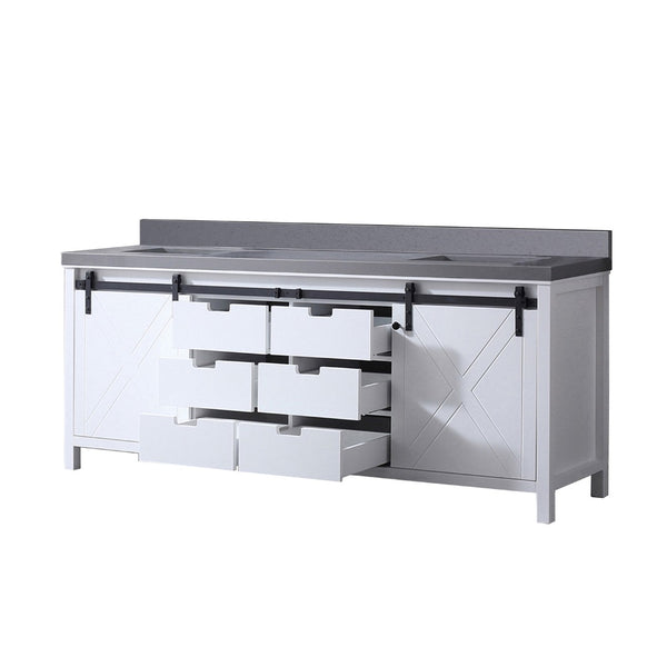 English Elm White Double Bath Vanity With Grey Quartz Countertop – Elegant Design, Ample Storage & Soft-Close Drawers B2731P260078-GIGA