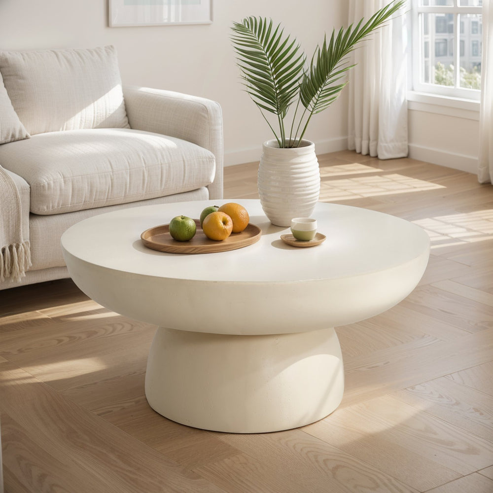 English Elm Christopher Knight Home® - 27.5" Round MGO Coffee Table Beige — Durable Magnesium Oxide, Child-Safe Rounded Design, No Assembly Needed N772P262020W