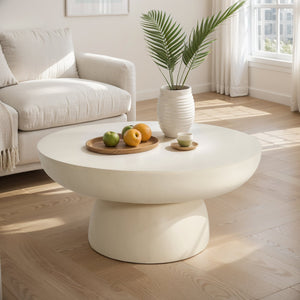 English Elm Christopher Knight Home® - 27.5" Round MGO Coffee Table Beige — Durable Magnesium Oxide, Child-Safe Rounded Design, No Assembly Needed N772P262020W