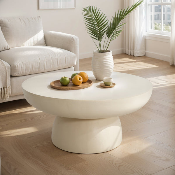 English Elm Christopher Knight Home® - 27.5" Round MGO Coffee Table Beige — Durable Magnesium Oxide, Child-Safe Rounded Design, No Assembly Needed N772P262020W