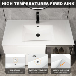 English Elm 36" Freestanding Bathroom Vanity Plywood Base Resin Sink Soft Close Storage W999S00525