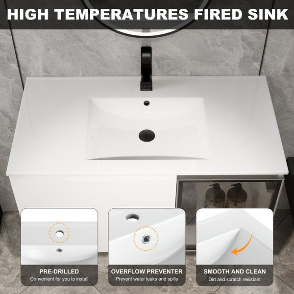 English Elm 36" Freestanding Bathroom Vanity Plywood Base Resin Sink Soft Close Storage W999S00525