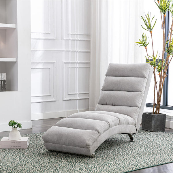 English Elm Linen Ergonomic Massage Chaise Lounge with Remote Control, 140° Recline, Heavy-Duty Frame, 5 Modes LIGHT GREY W39539625