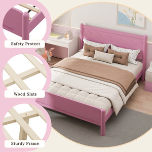 English Elm Queen Platform Bed Frame - Solid Rubberwood Construction, 10 Slats Support, No Box Spring Needed, Stylish Headboard and Under-Bed Storage Space Pink 63.39 L x 18.7 W x 4.53 H W1716S00024