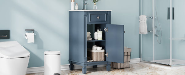 English Elm 18-inch French Country Freestanding Bathroom Vanity Rubberwood Cabinet with Ceramic Sink Blue N710P371187C