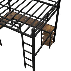 English Elm Full Metal Loft Bed With Vintage Wood Desk & Shelves - Stylish Space-Saving Solution For Bedrooms W1580S00040