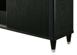 English Elm 1pc Mid-century Media Console Faux Marble Surface Ribbed Cabinet Tapered Legs 79in Black,White B2741P483126