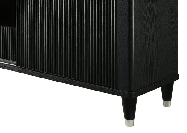 English Elm 1pc Mid-century Media Console Faux Marble Surface Ribbed Cabinet Tapered Legs 79in Black,White B2741P483126